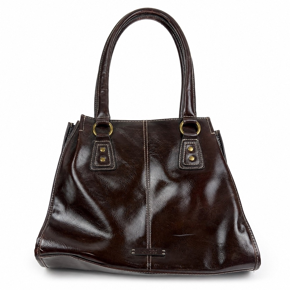 Nine & Co Vintage Y2K 2000s Brown Leather Glossy Chic Shoulder Bag Purse